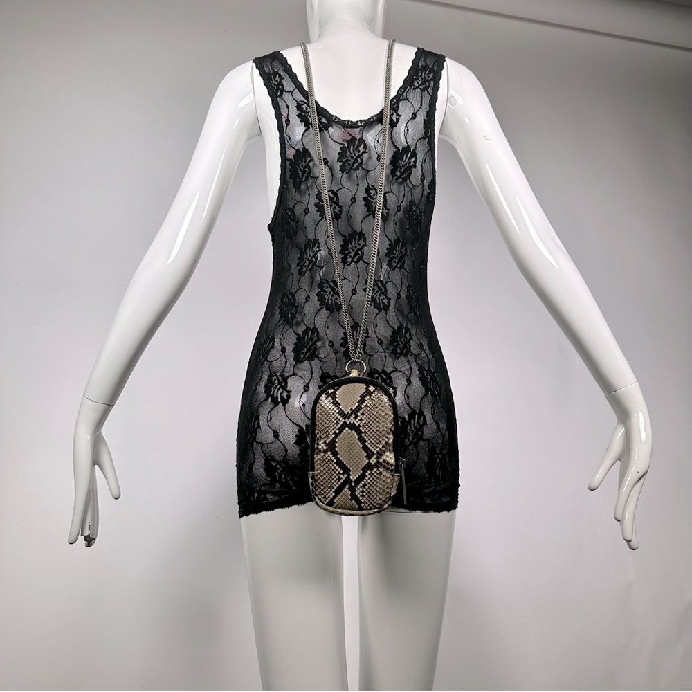 Elisabeth Weinstock Mini Chain Python Bag Snakeskin Sling Crossbody Black White